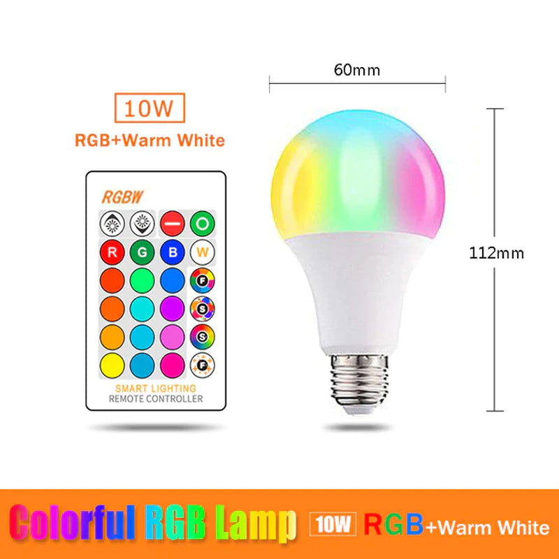 5W 10W 15W E27 RGB LED Bulb 110V 220V Lights RGB Lampada Changeable Colorful RGBWW LED Lamp with IR Remote Control+Memory Mode
